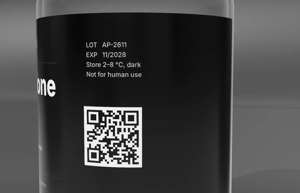 Label QR code linking to the batch certificate